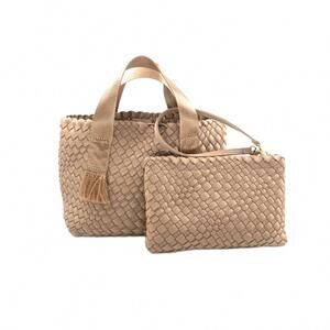 NEW BC HANDBAGS women's convertible woven crossbody bag with clutch in beige